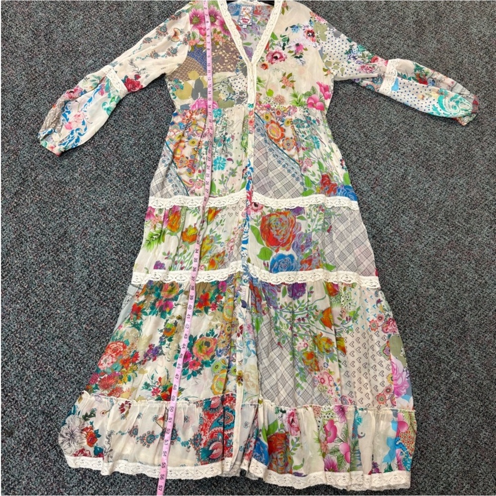 Johnny Was Milana Silk Blend Floral Patchwork Maxi Dress Size Large - Picture 8 of 11